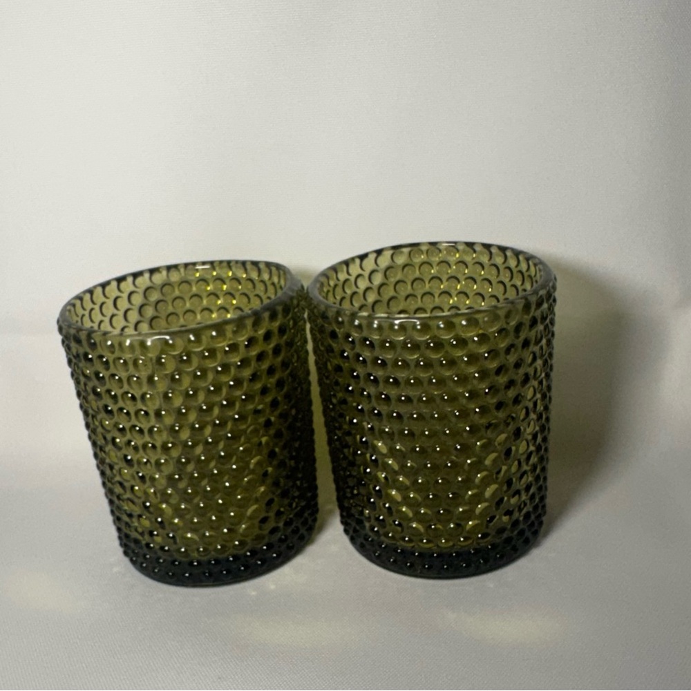 Green Textured Glass Candle Holders